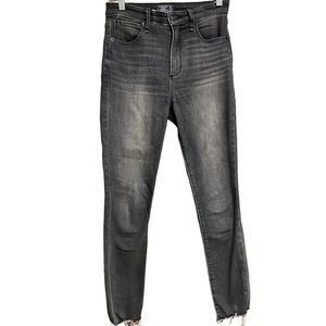 Abercrombie & Fitch High Rise Super Skinny Ankle Black Raw Hem Distressed Jeans